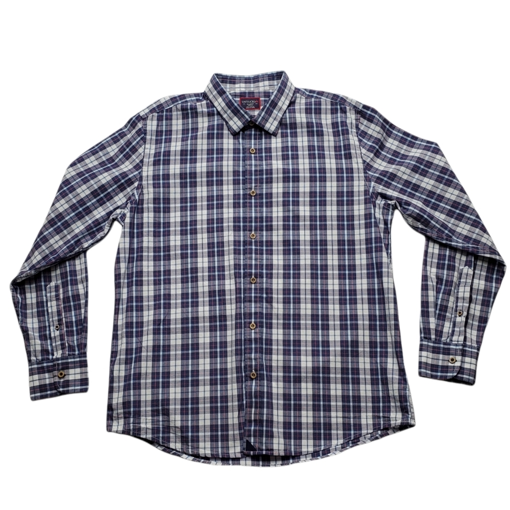 UNTUCKit Men's Plaid Button-Down Shirt in Navy and White